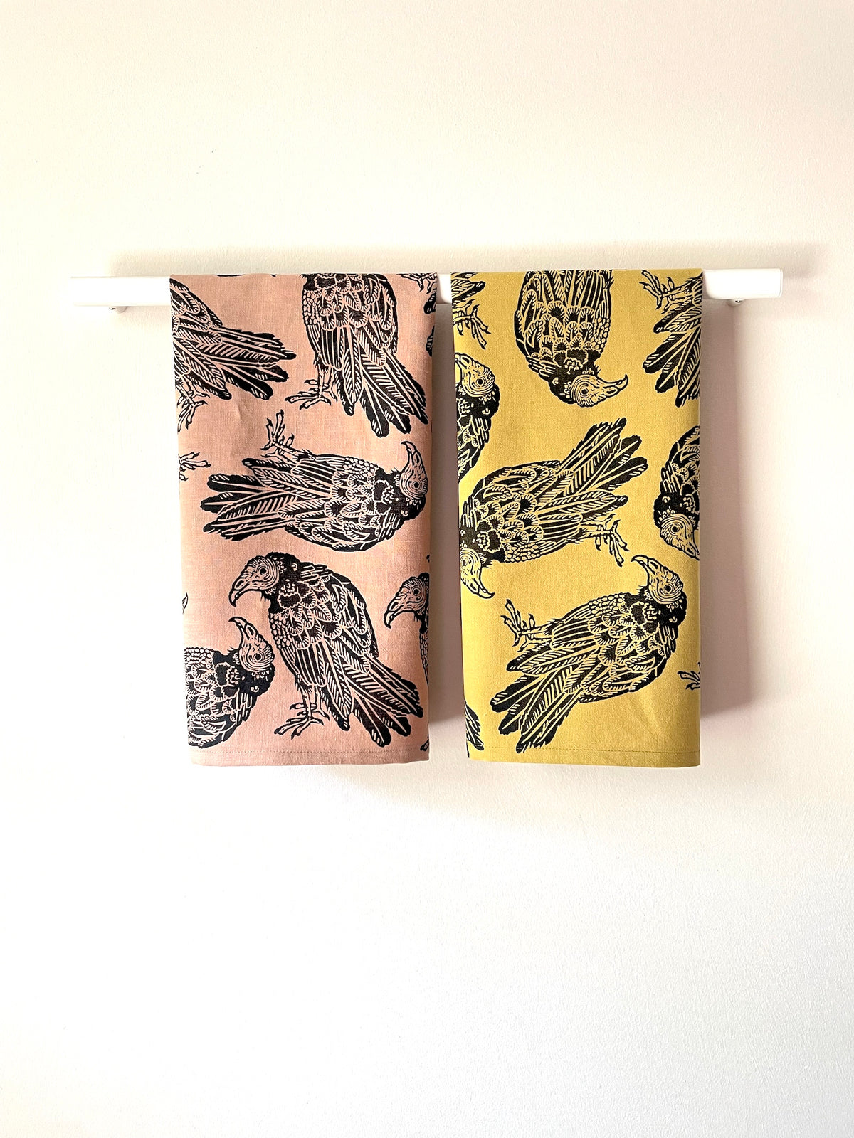 Linen Tea Towel: Turkey Vulture on Coffee