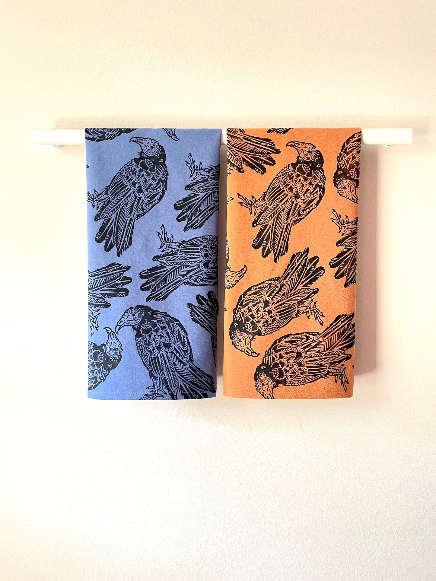 Cotton Tea Towel: Turkey Vulture on Indigo