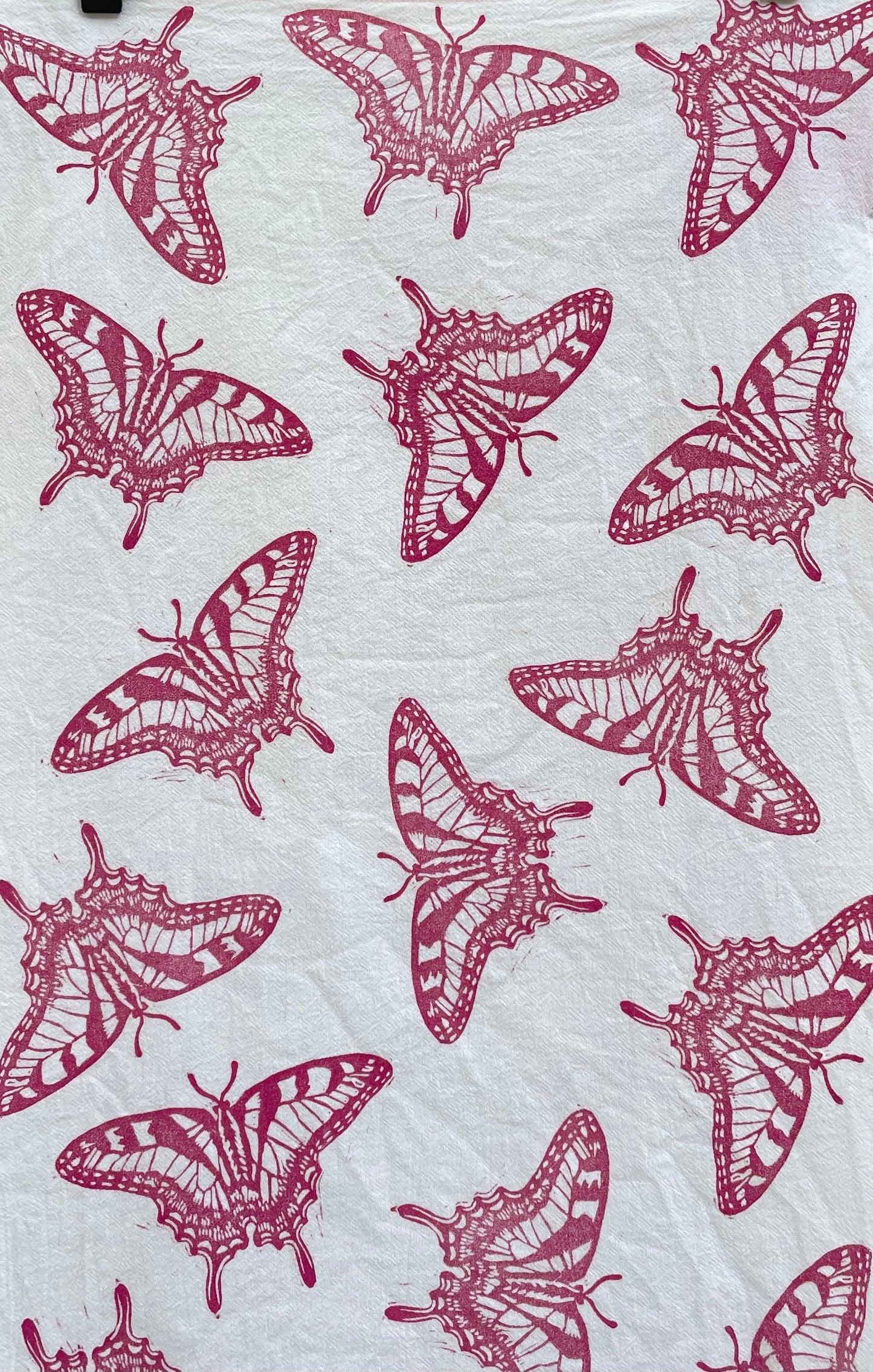Cotton Tea Towel: Pink Swallowtail Butterfly on White