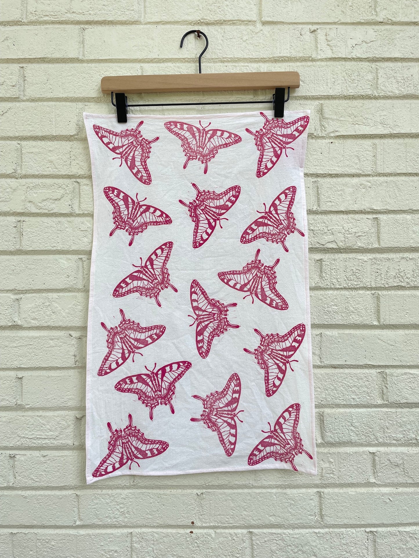 Cotton Tea Towel: Pink Swallowtail Butterfly on White