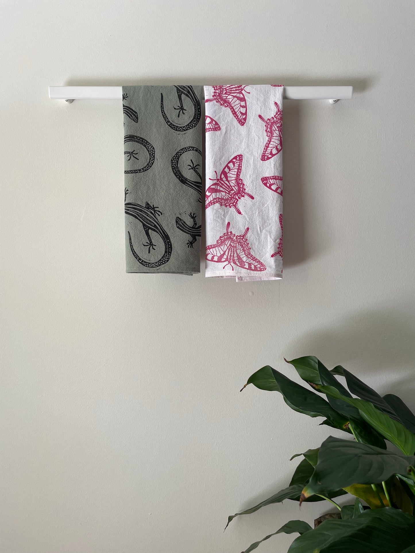 Cotton Tea Towel: Pink Swallowtail Butterfly on White