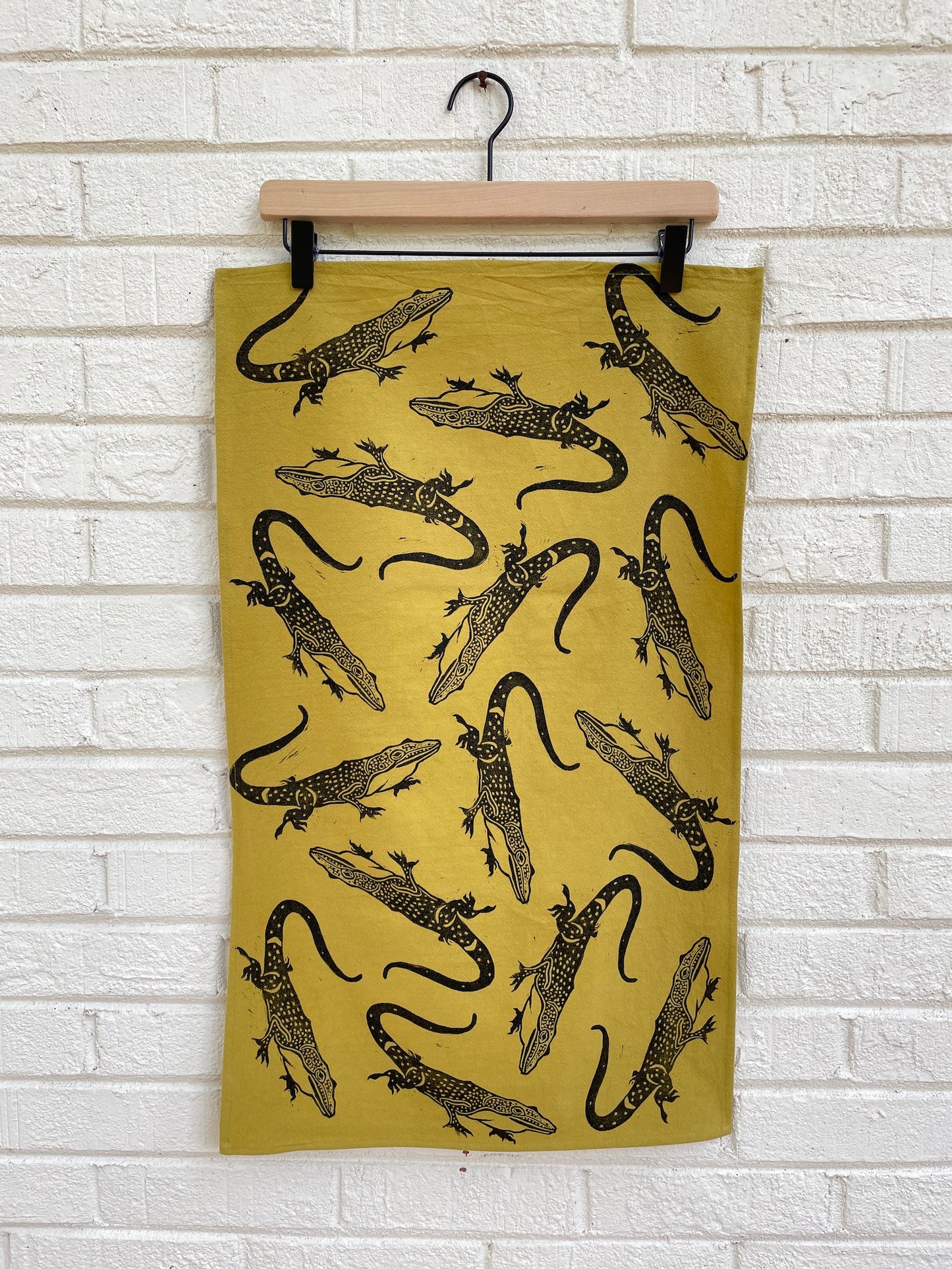 Cotton Tea Towel: Anole on Citron