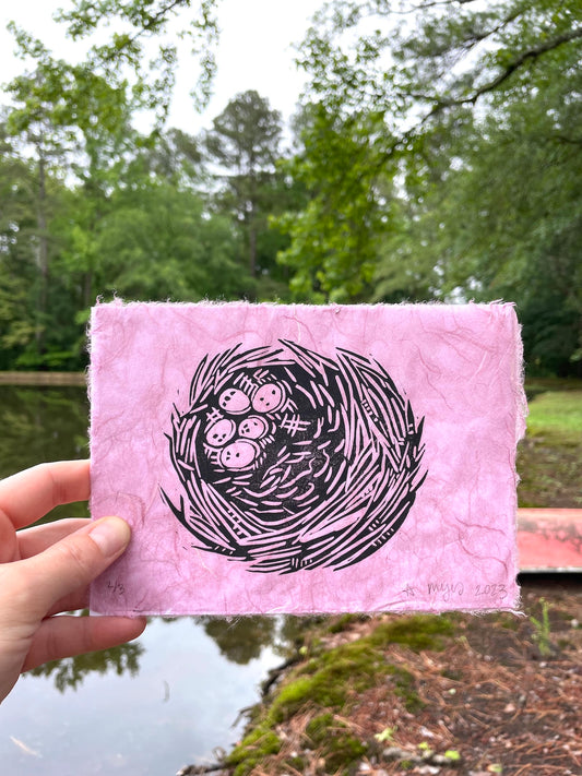 Bird Nest on Fancy Paper-Pink