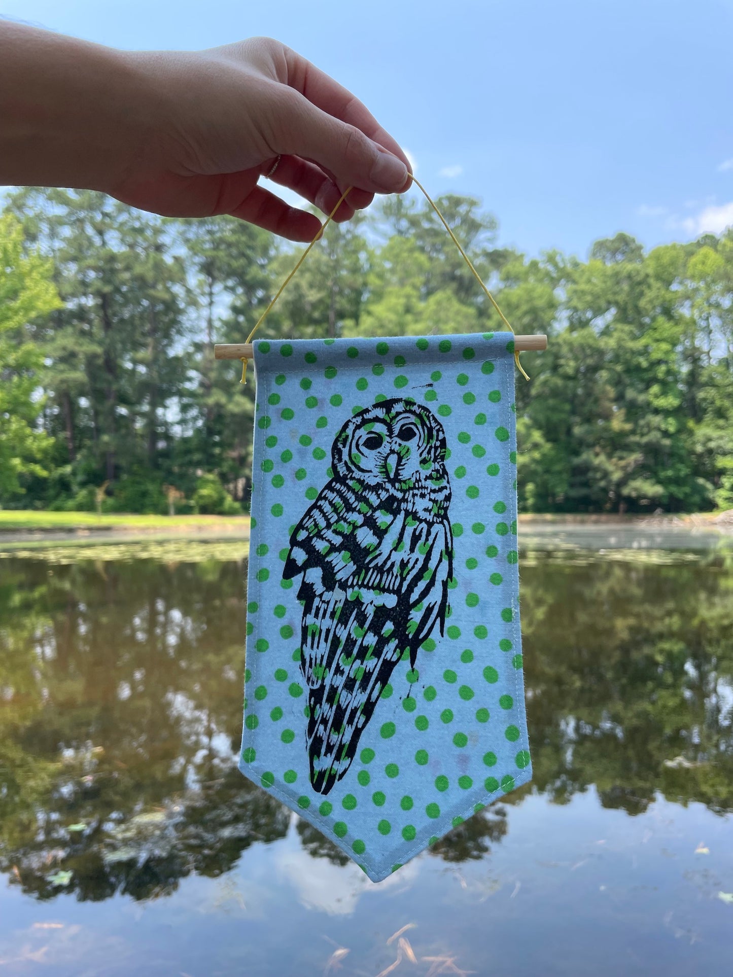 Tiny Banner with Owl-Green Polka Dots