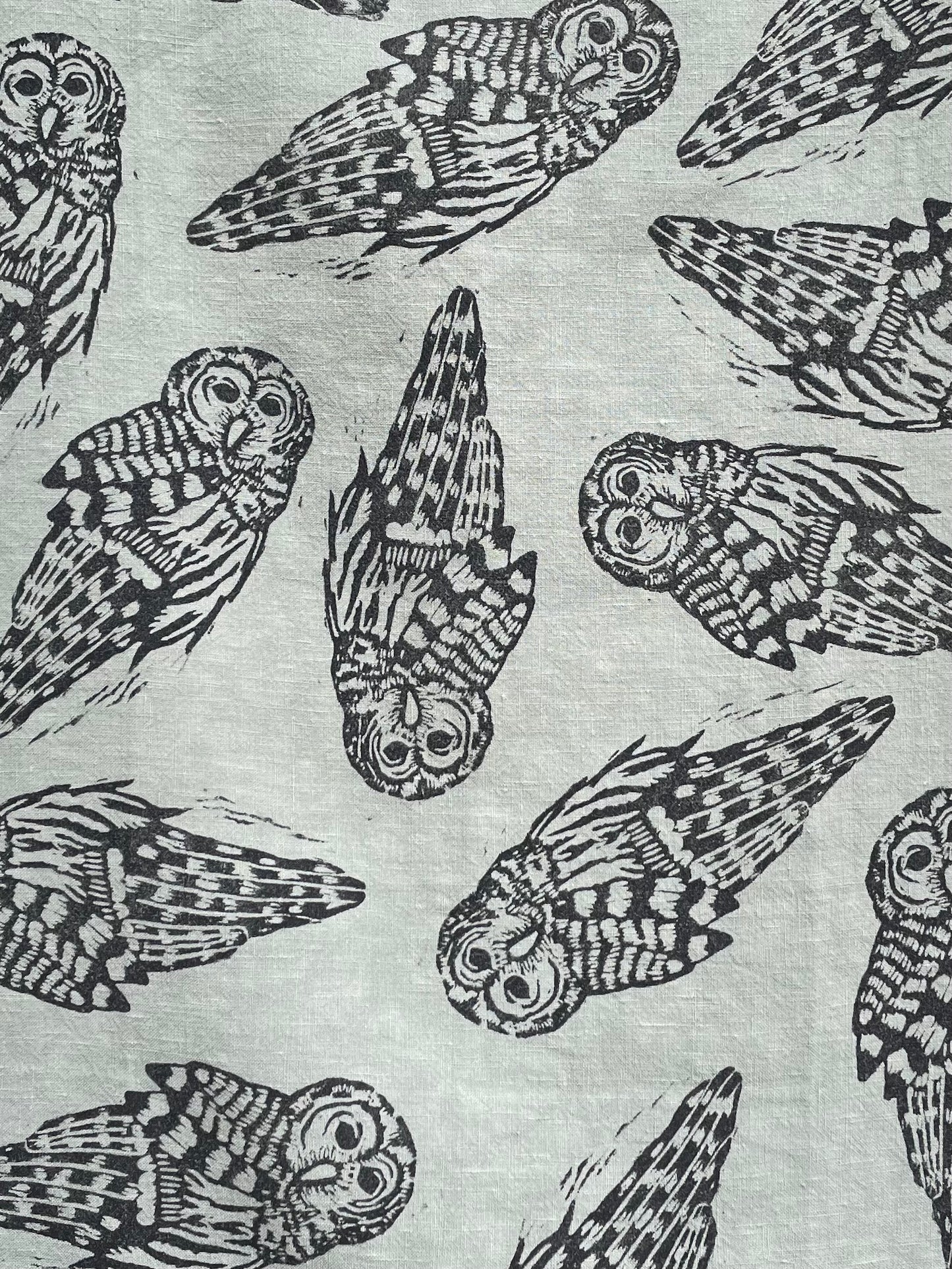 Linen Tea Towel: Owl on Seafoam