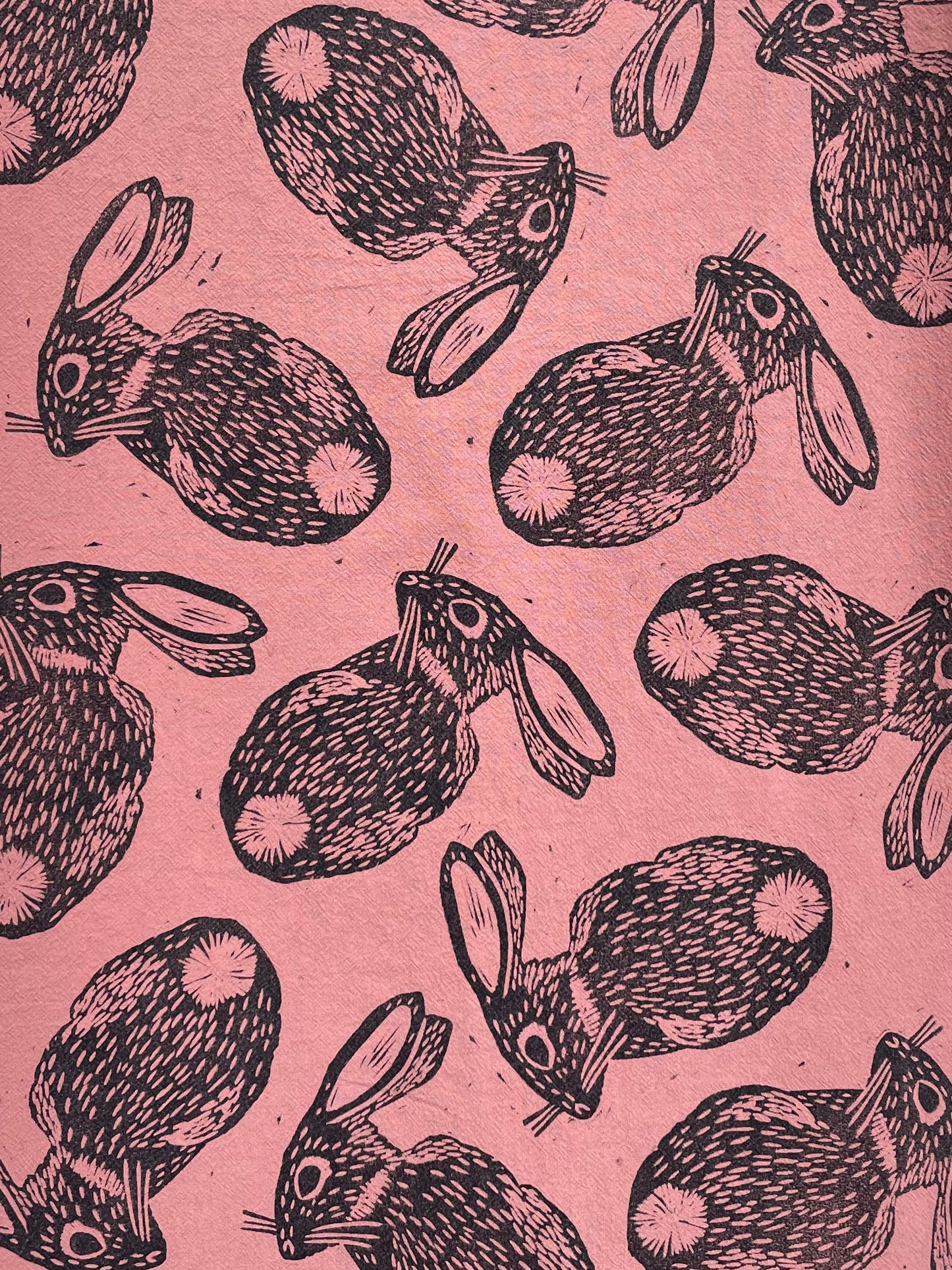 Cotton Tea Towel: Eastern Cottontail on Dusty Rose
