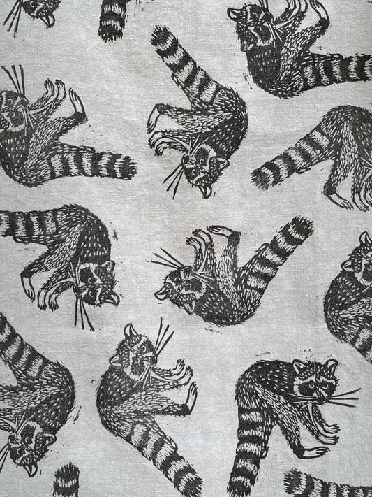 Linen Tea Towel: Raccoon on Steel