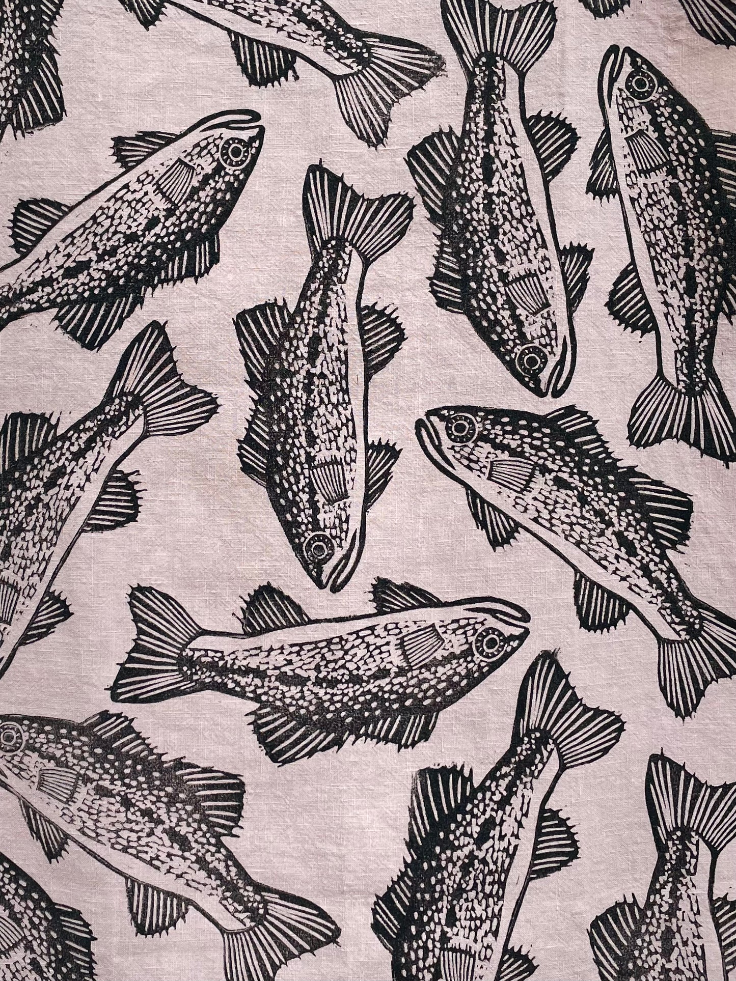 Linen Tea Towel: Large Mouth Bass on Blush
