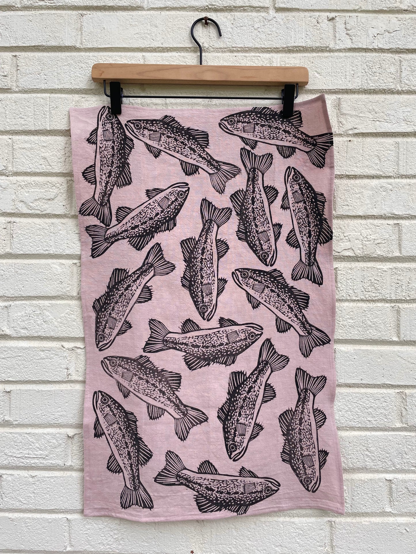 Linen Tea Towel: Large Mouth Bass on Blush