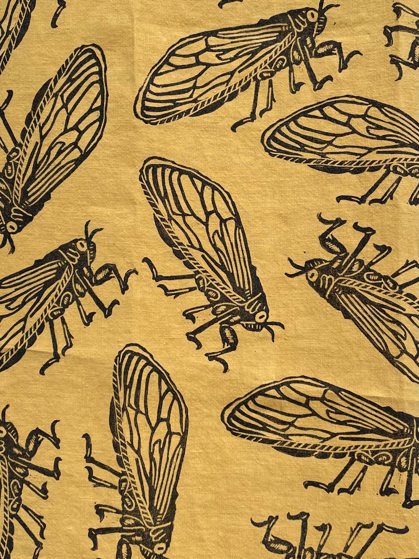 Linen Tea Towel: Cicada on Canary