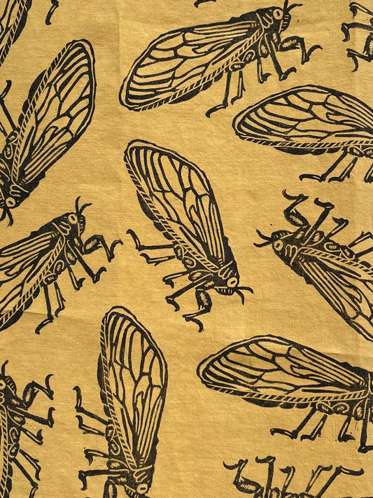 Linen Tea Towel: Cicada on Canary
