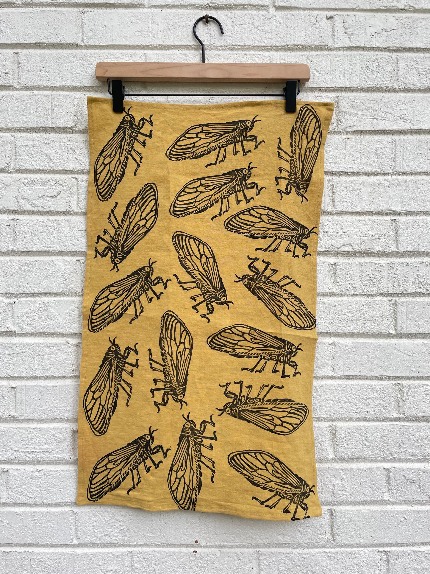 Linen Tea Towel: Cicada on Canary