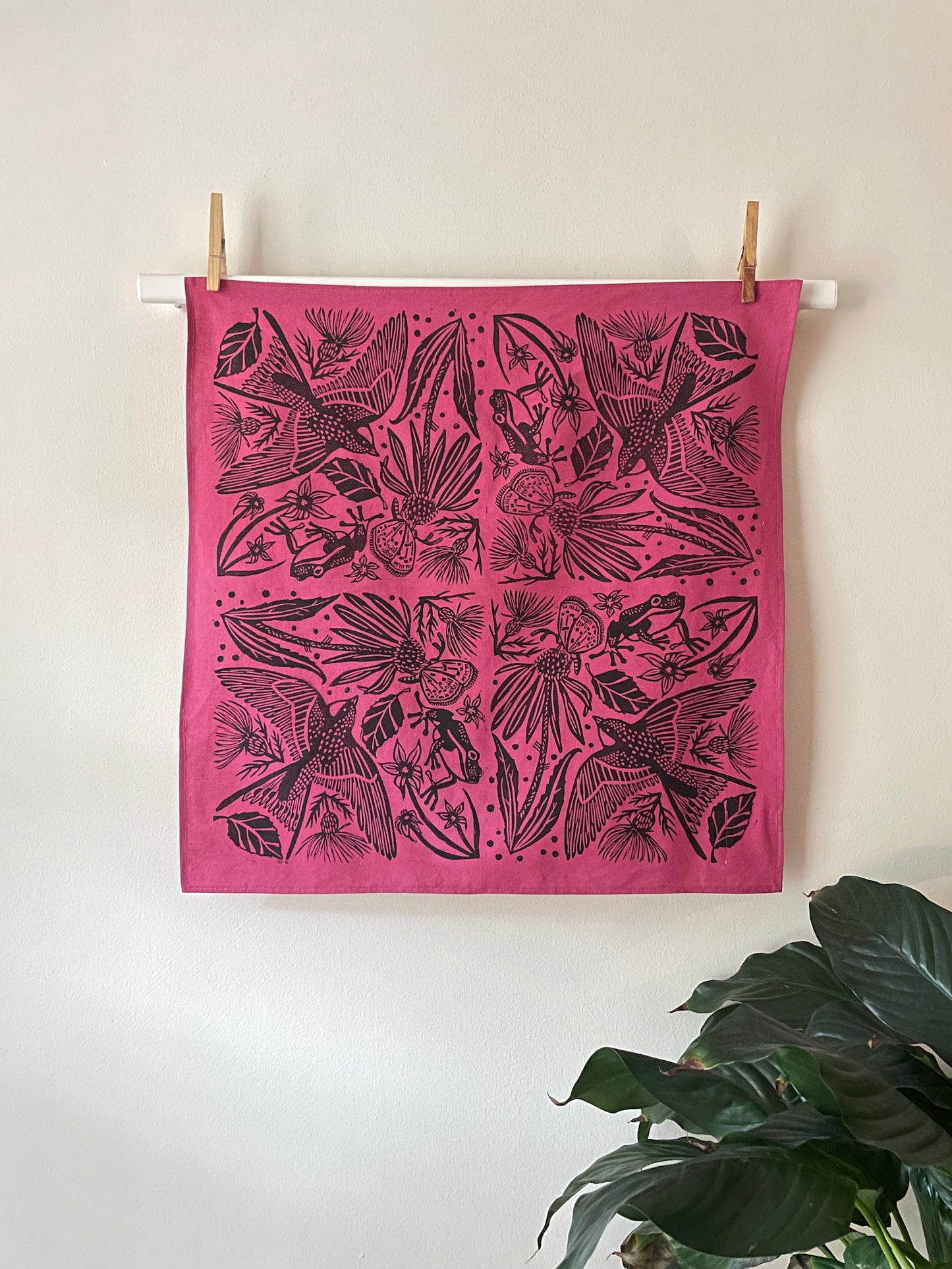 Hand Dyed Bandana with Eno Print - Fuchsia