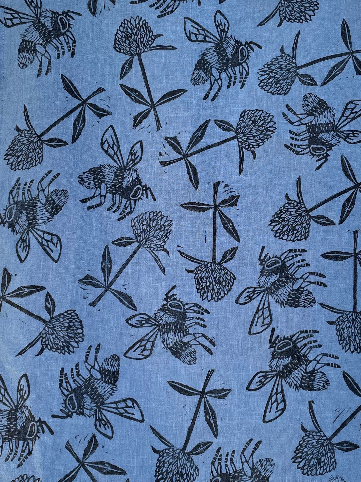 Linen Tea Towel: Bumble Bee on Cornflower
