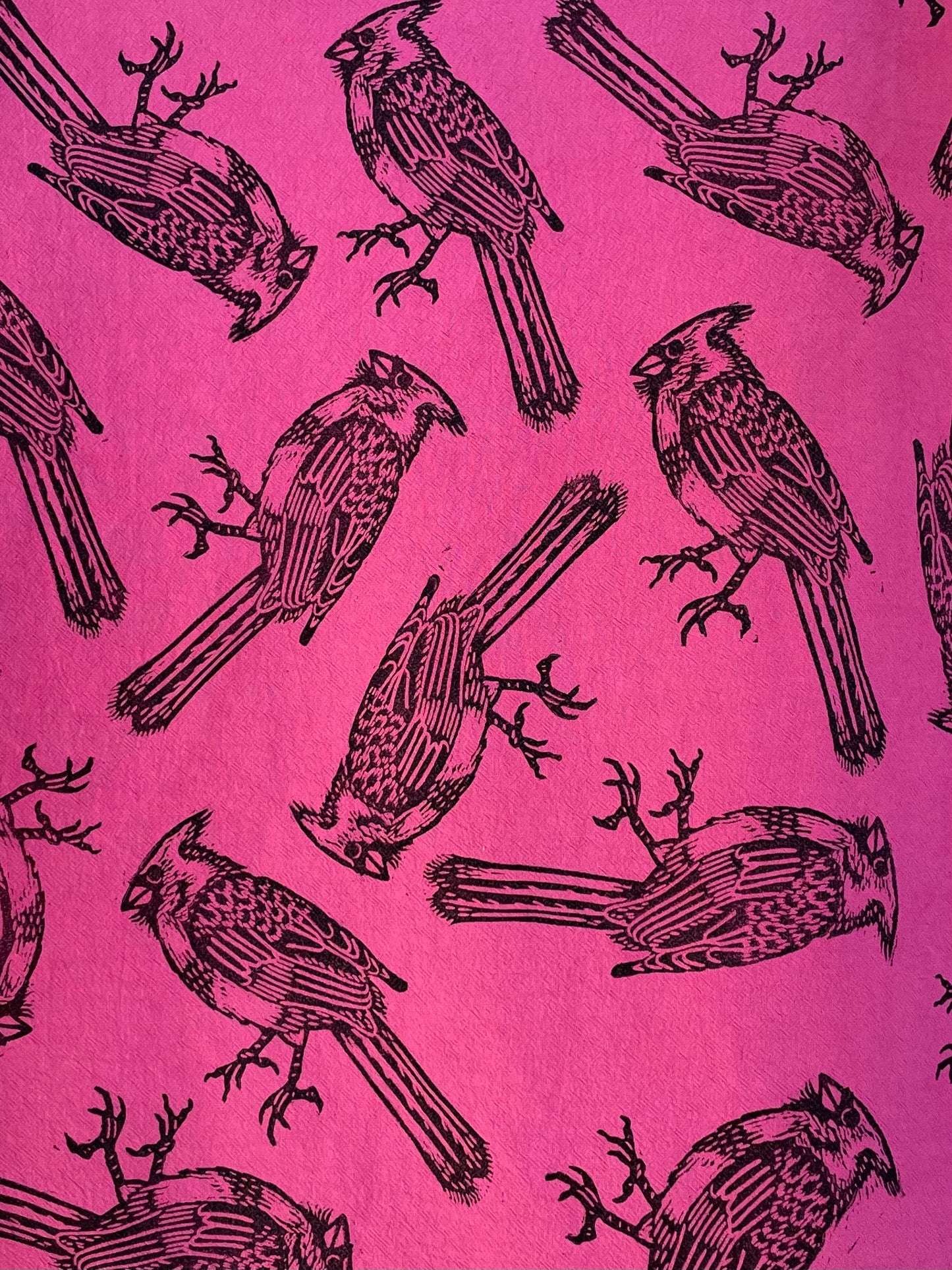 Cotton Tea Towel: Cardinal on Fuchsia