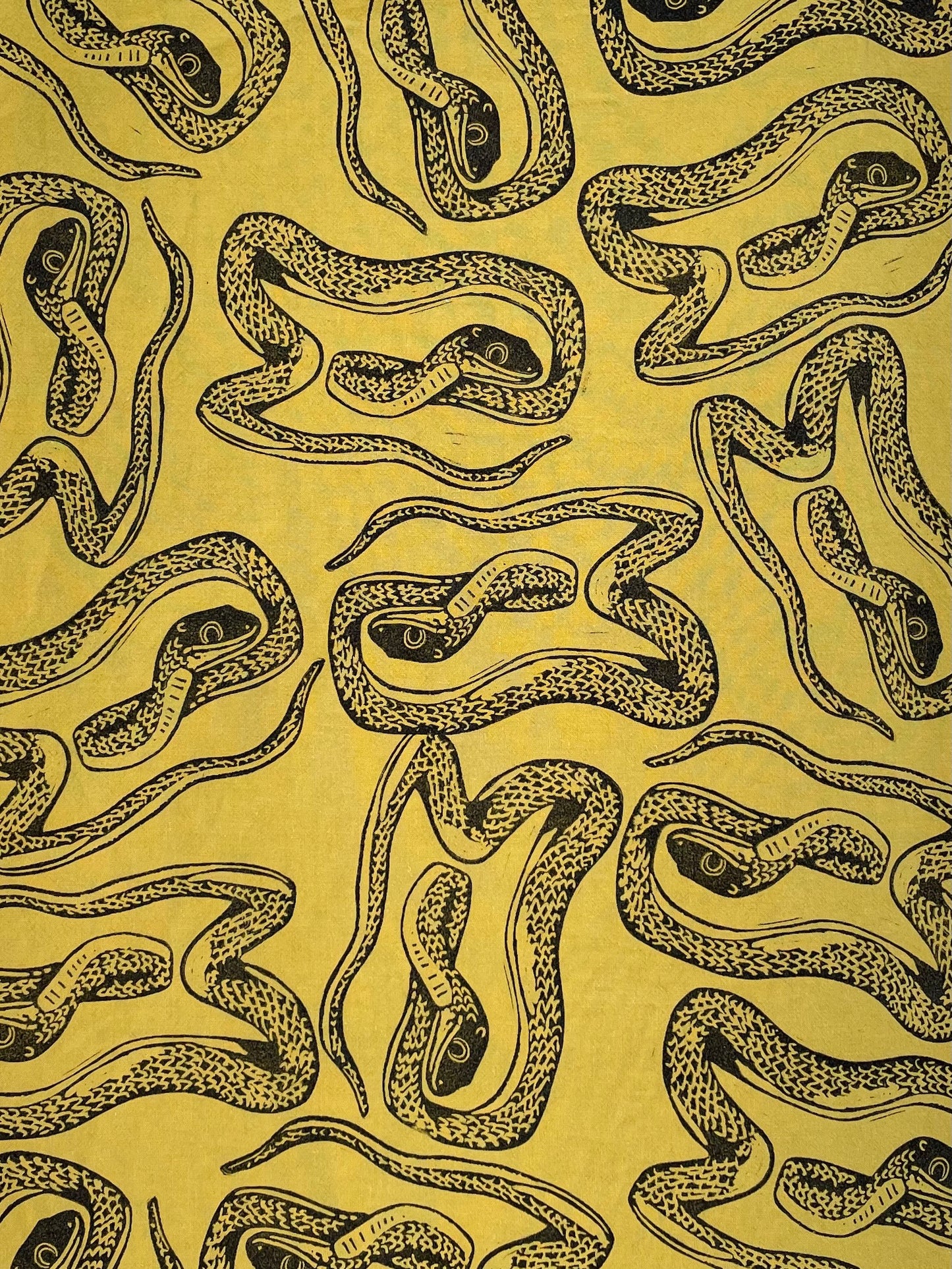 Cotton Tea Towel: Rough Green Snake on Chartreuse