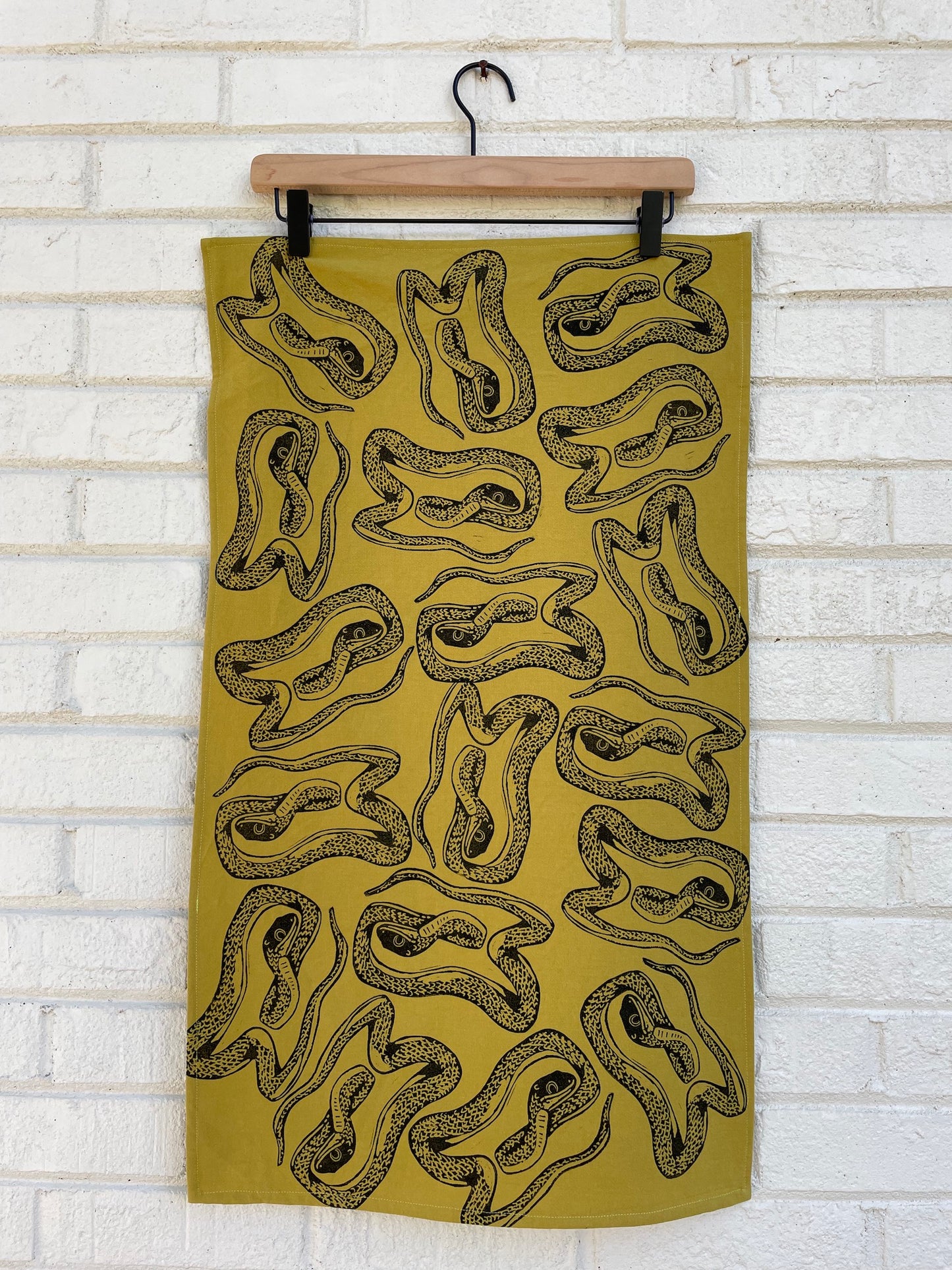 Cotton Tea Towel: Rough Green Snake on Chartreuse
