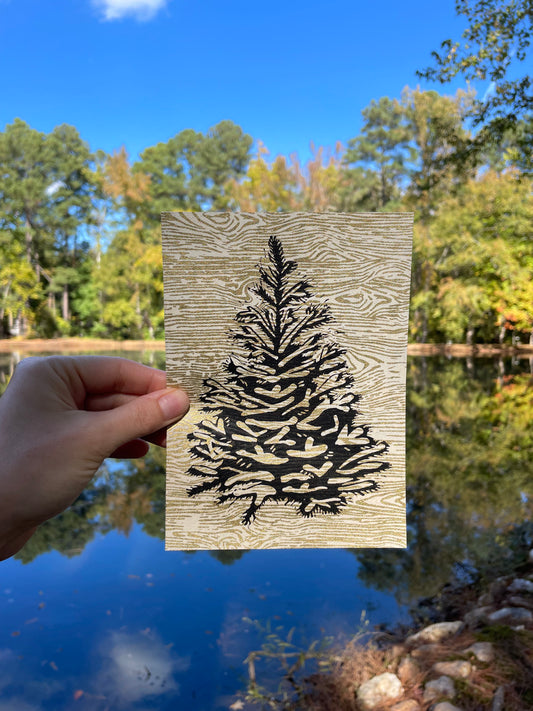 Fraser Fir on Fancy Paper-Gold Woodgrain