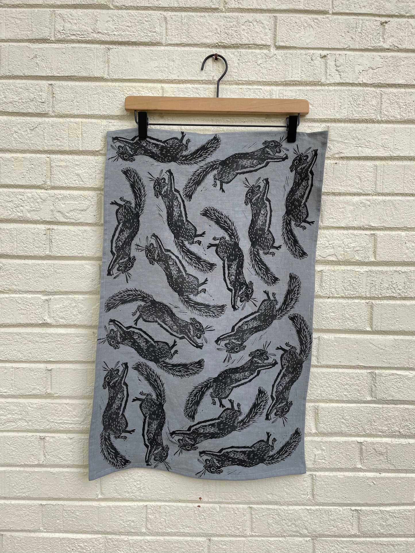 Linen Tea Towel: Gray Squirrel on Steel