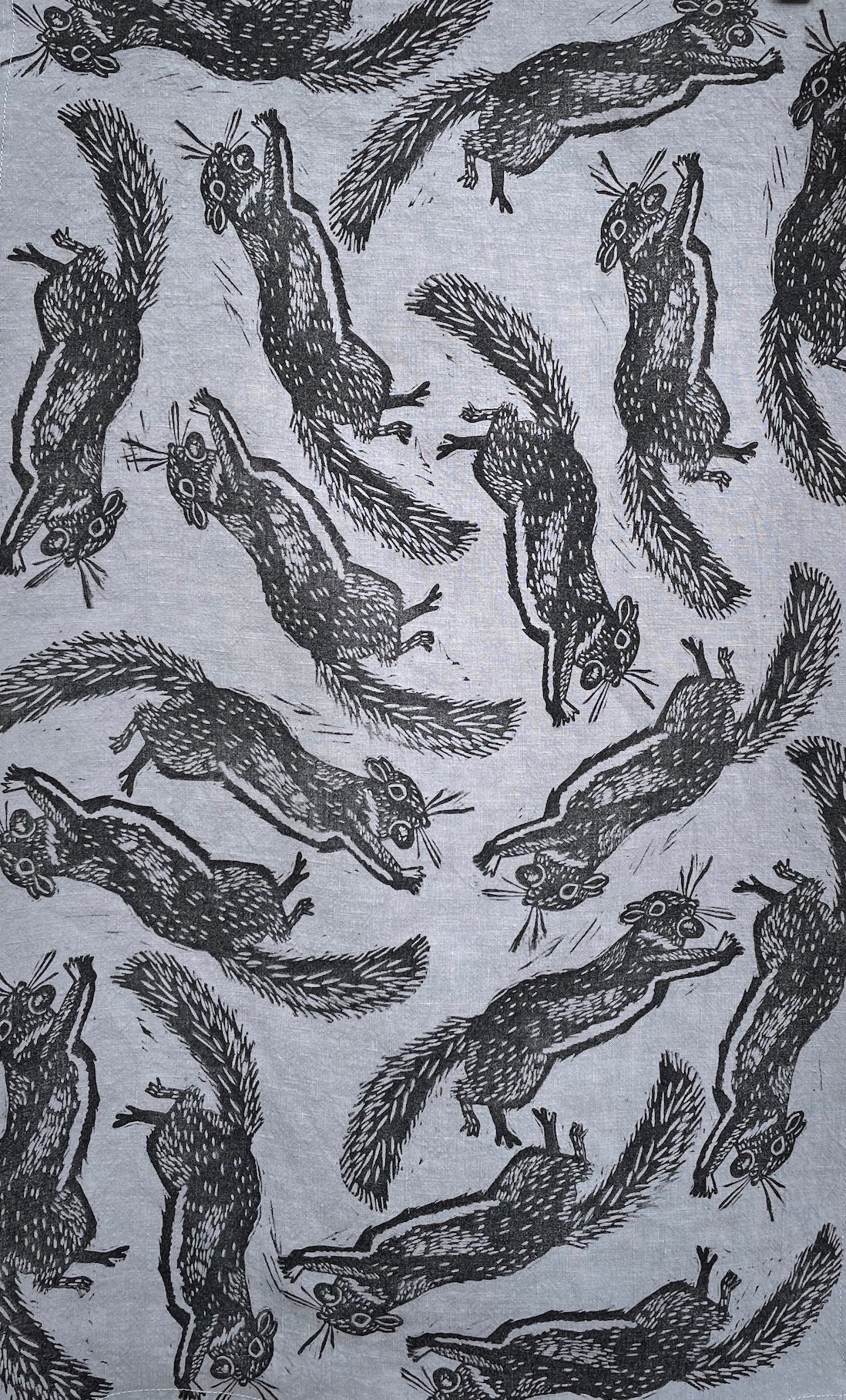 Linen Tea Towel: Gray Squirrel on Steel