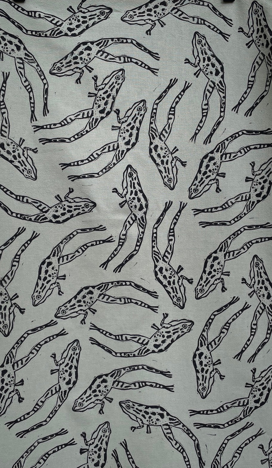 Cotton Tea Towel: Jumping Frogs on Seafoam