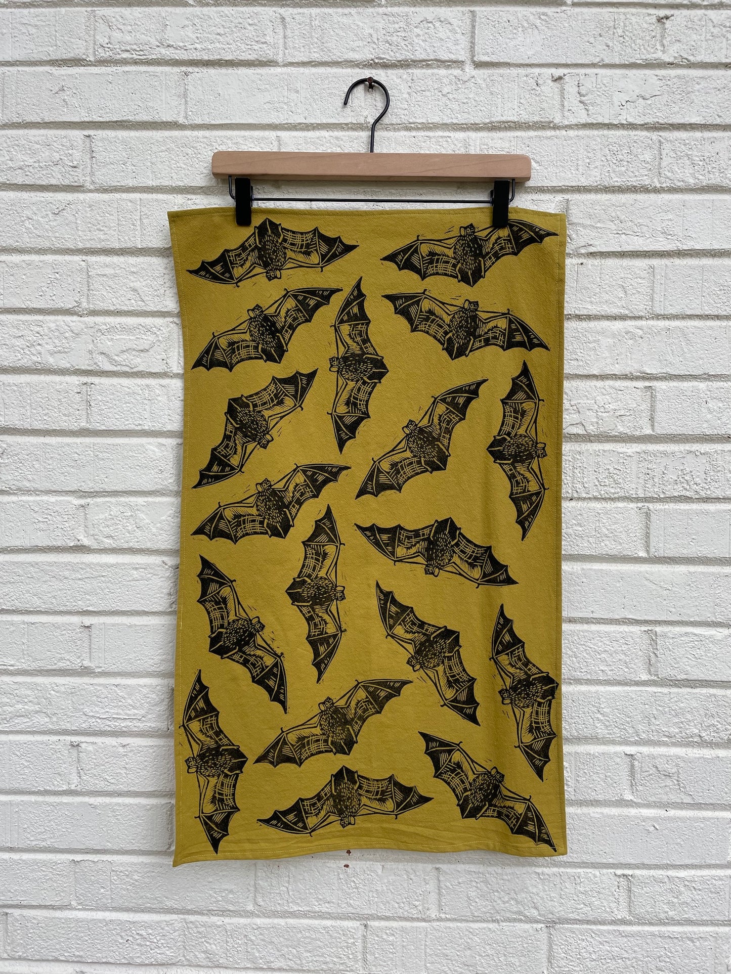 Cotton Tea Towel: Bat on Chartreuse