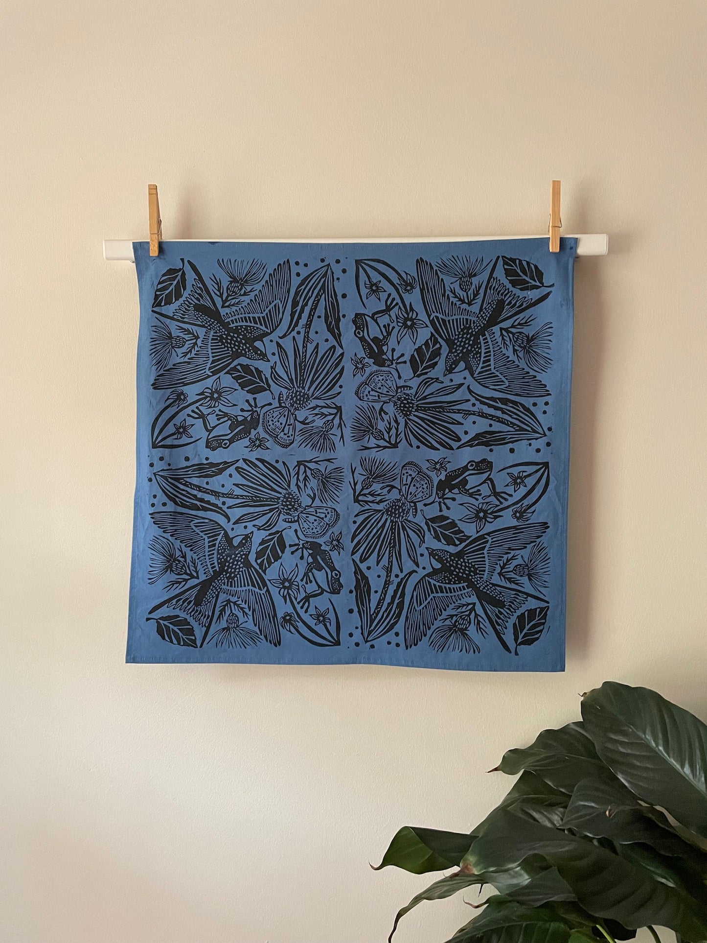 Hand Dyed Bandana with Eno Print -Indigo
