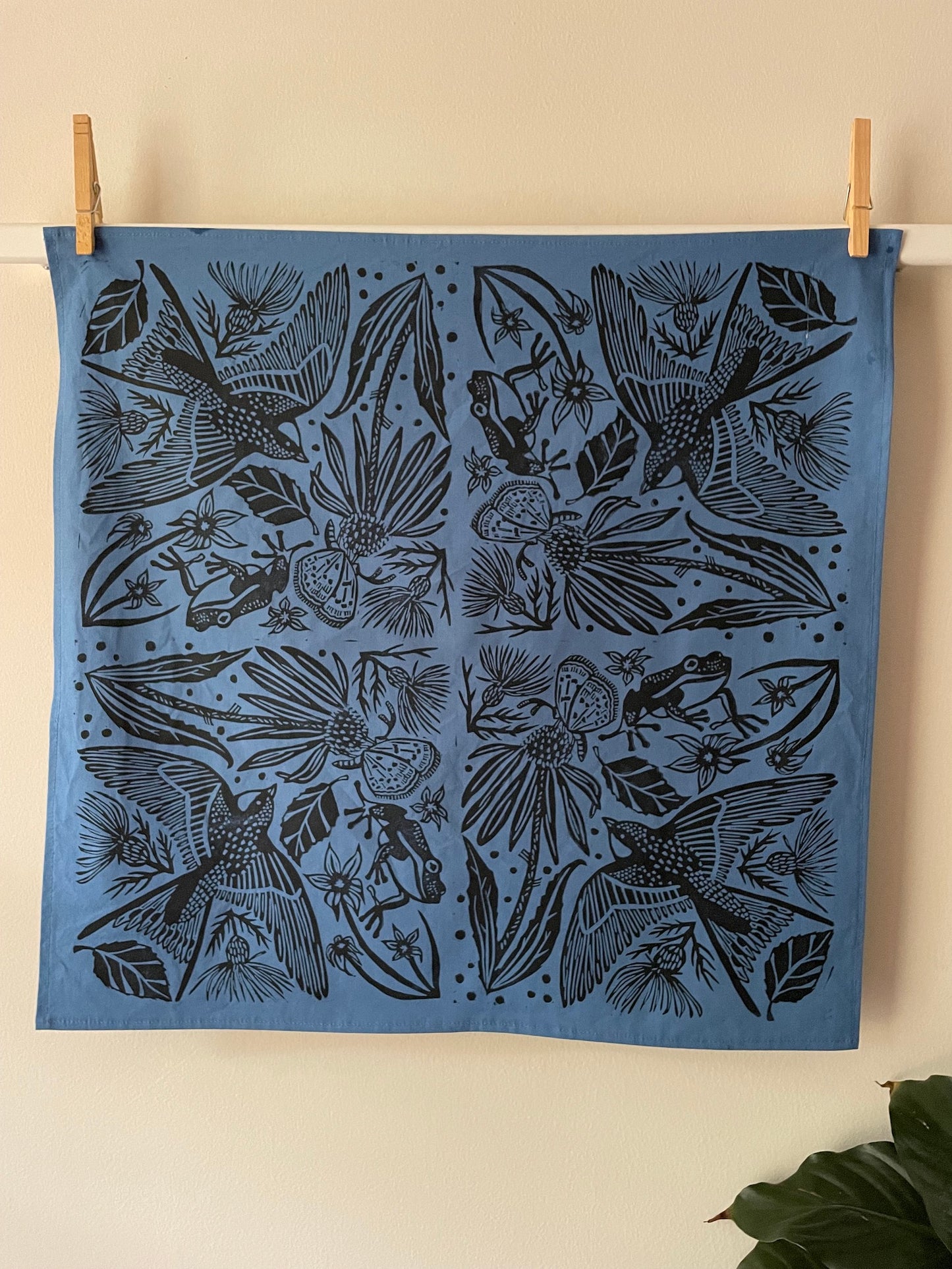 Hand Dyed Bandana with Eno Print -Indigo