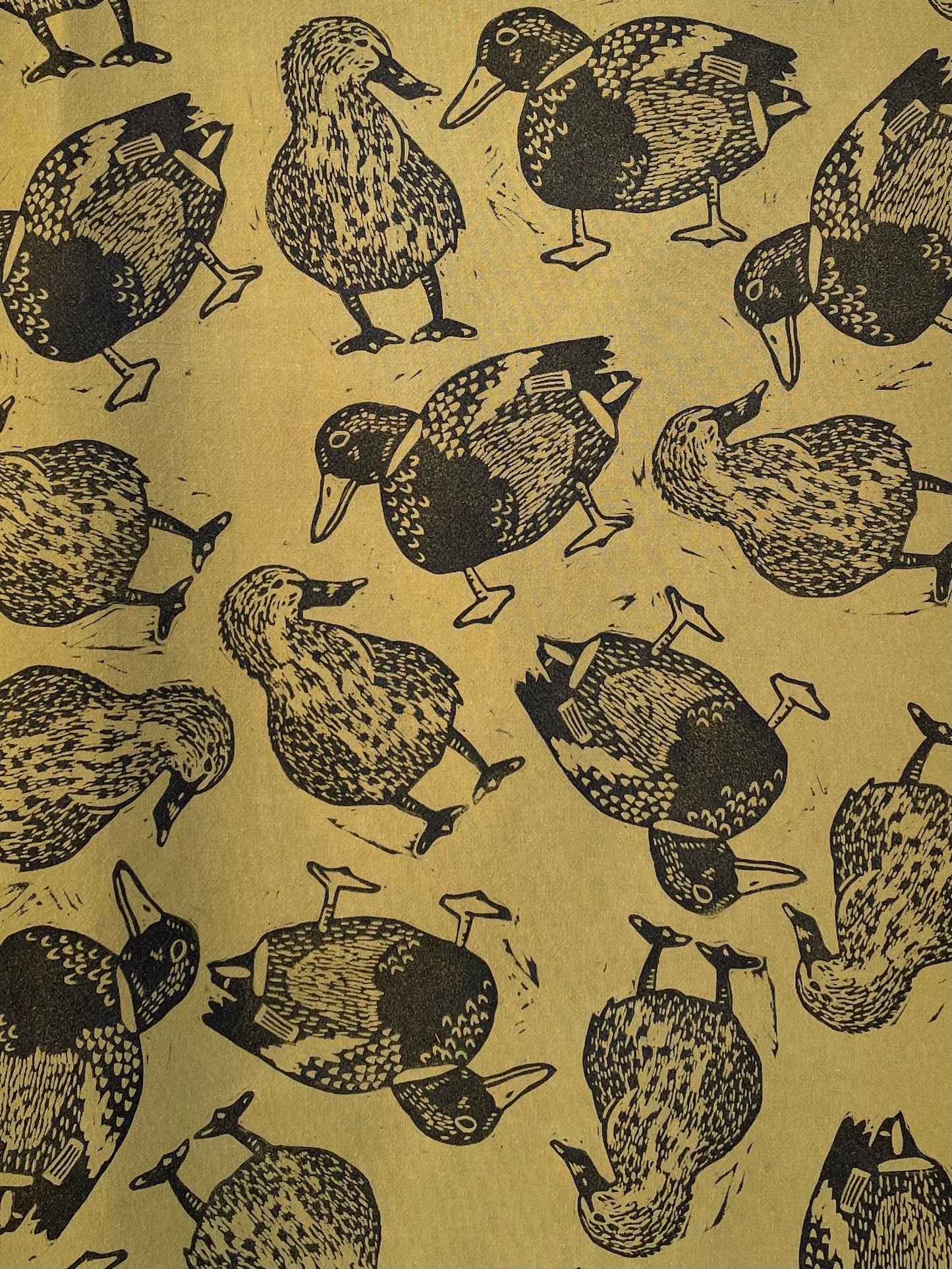 Cotton Tea Towel: Mallard Pair on Olive