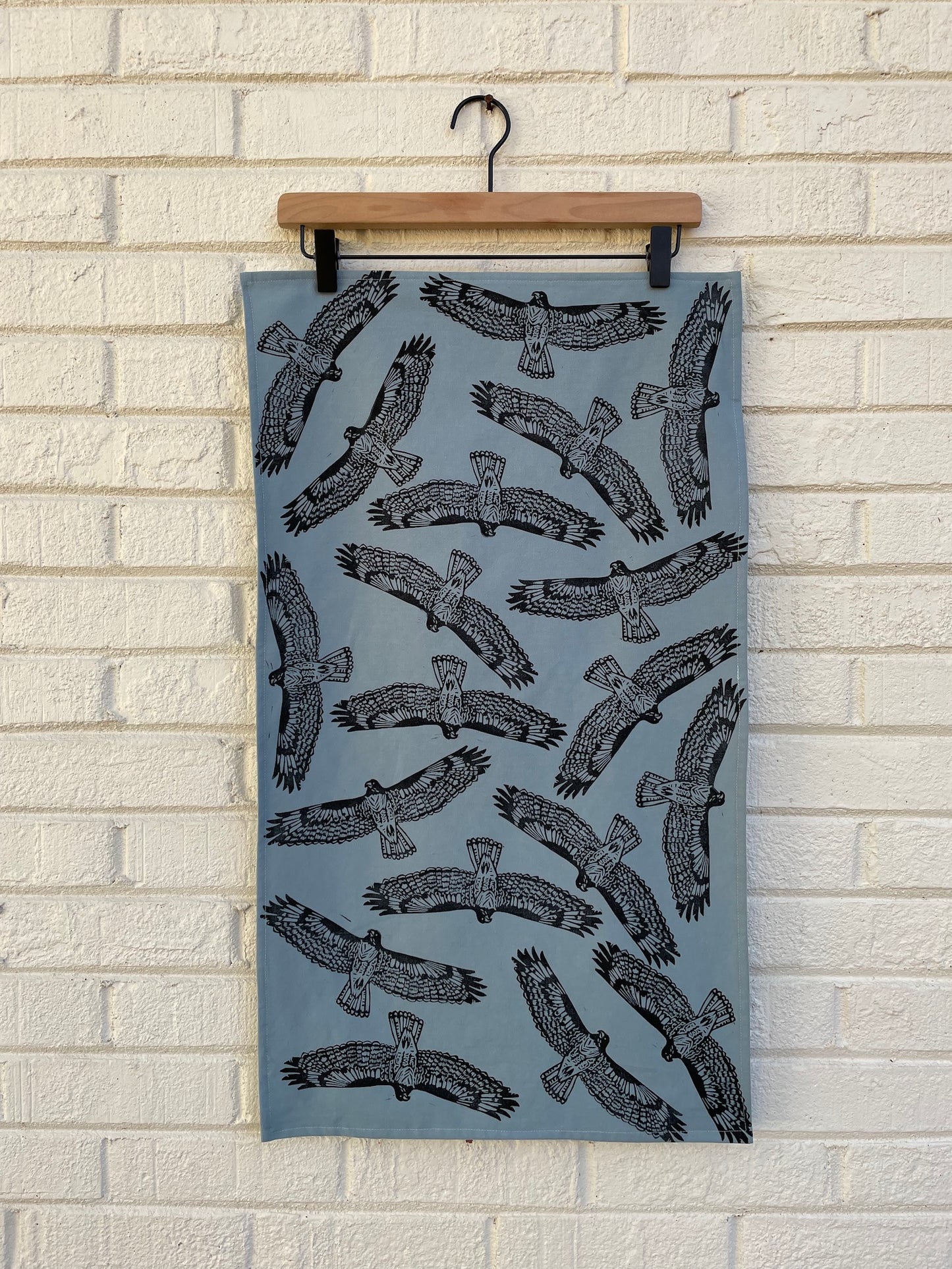 Cotton Tea Towel: Red Tailed Hawk on Sky Blue
