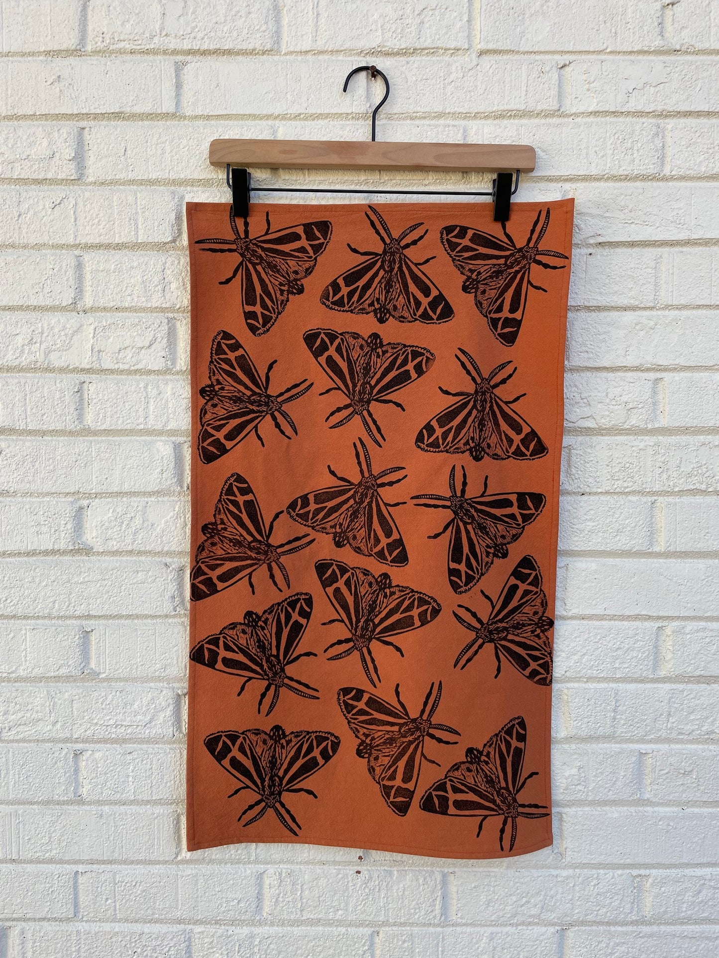 Cotton Tea Towel: Harnessed Tiger Moth on Orange