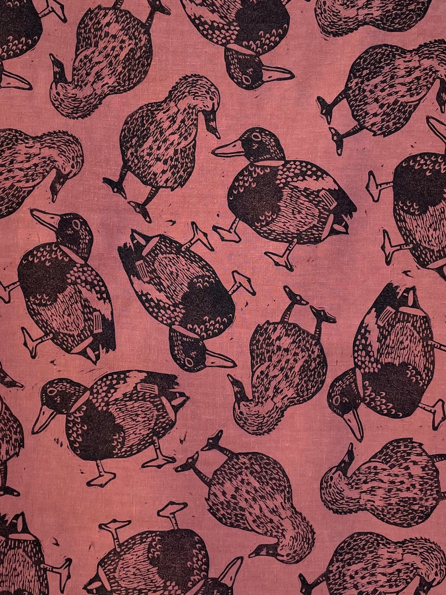 Linen Tea Towel: Mallard Pair on Dark Rose