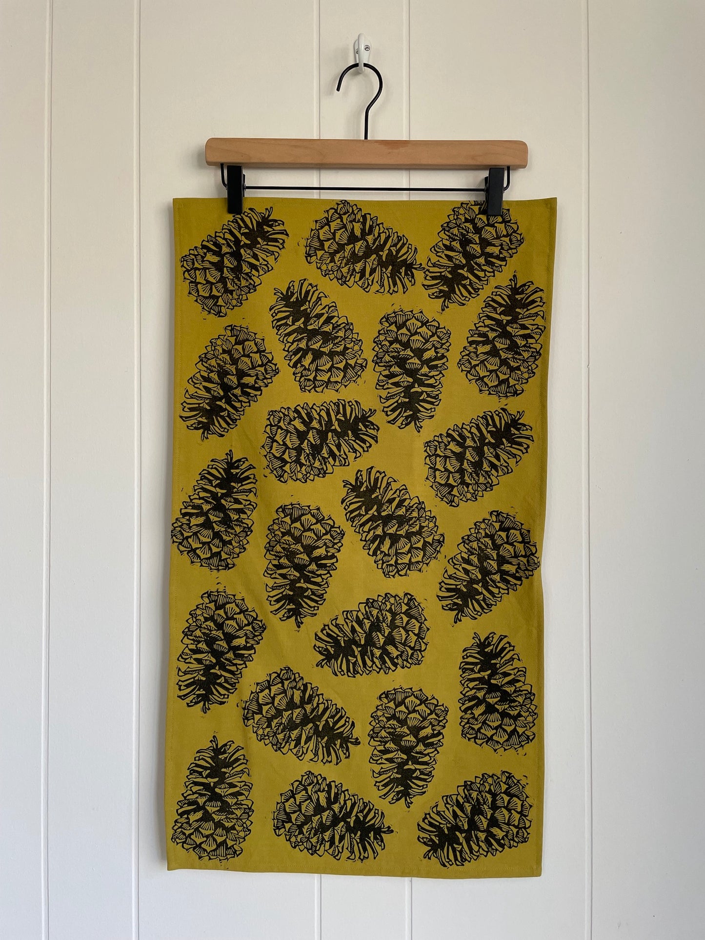 Cotton Tea Towel: Pinecone on Chartreuse