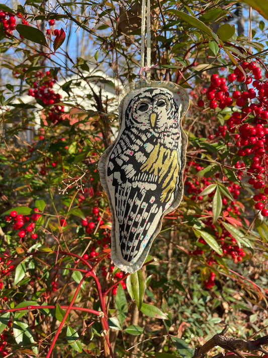 Barred Owl Ornament on Speckled