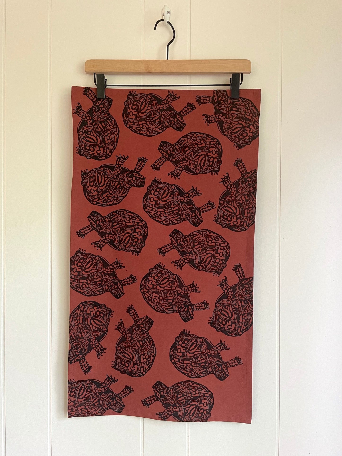 Cotton Tea Towel: Turtle on Rust