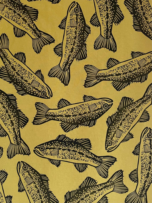 Cotton Tea Towel: Fish on Chartreuse