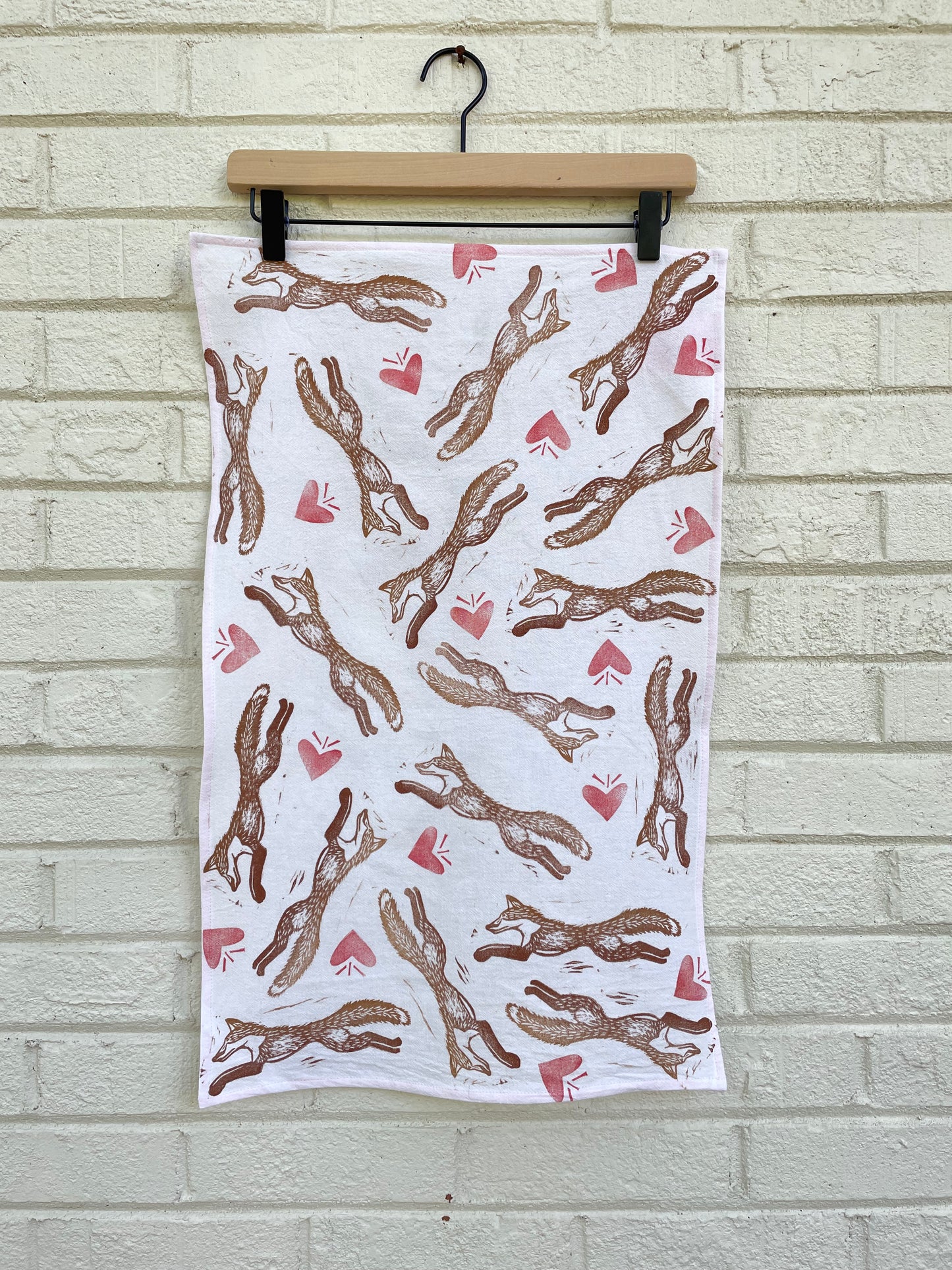 Cotton Tea Towel: Brown Fox on White