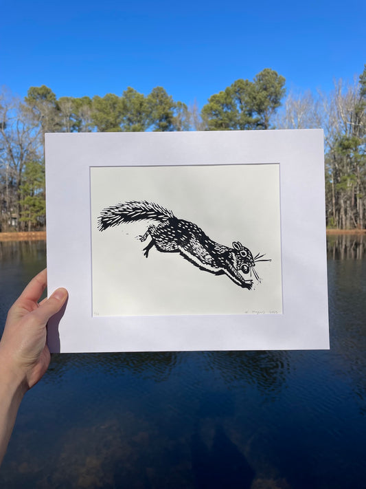 Jumping Gray Squirrel Print 11" x 14"