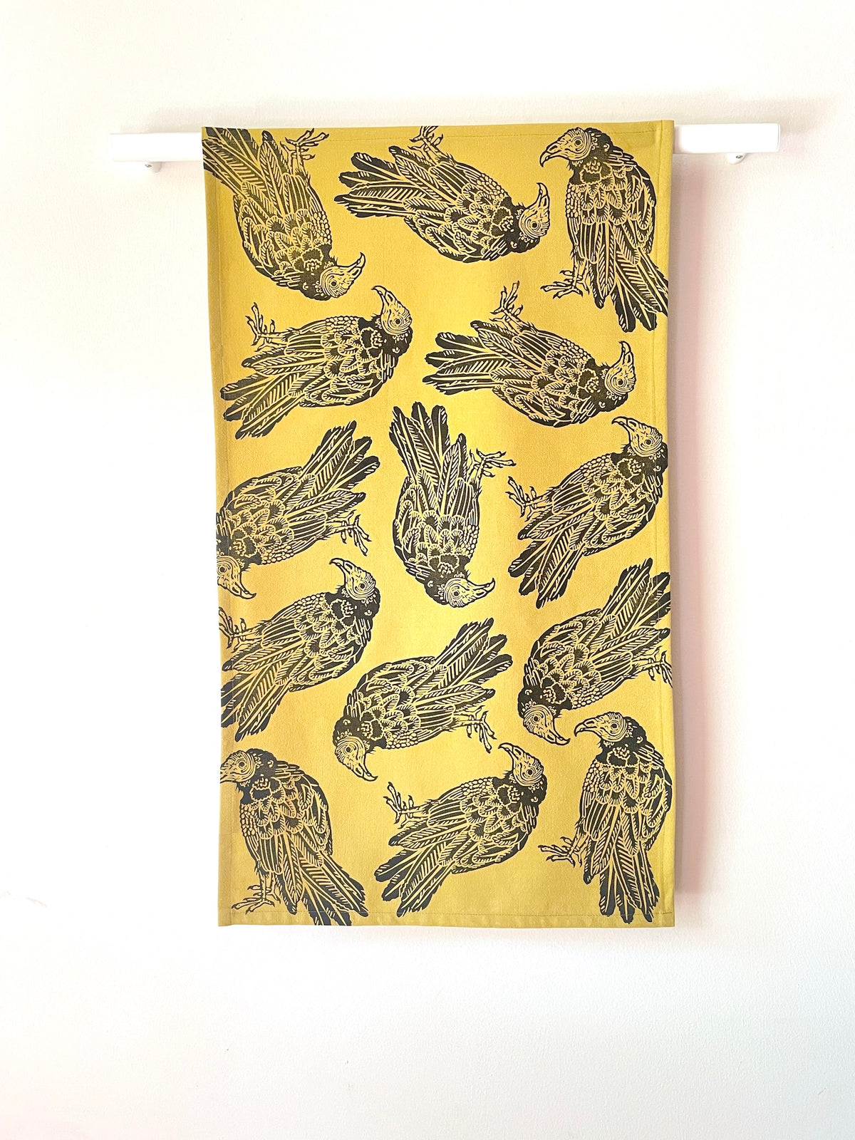 Cotton Tea Towel: Turkey Vulture on Chartreuse
