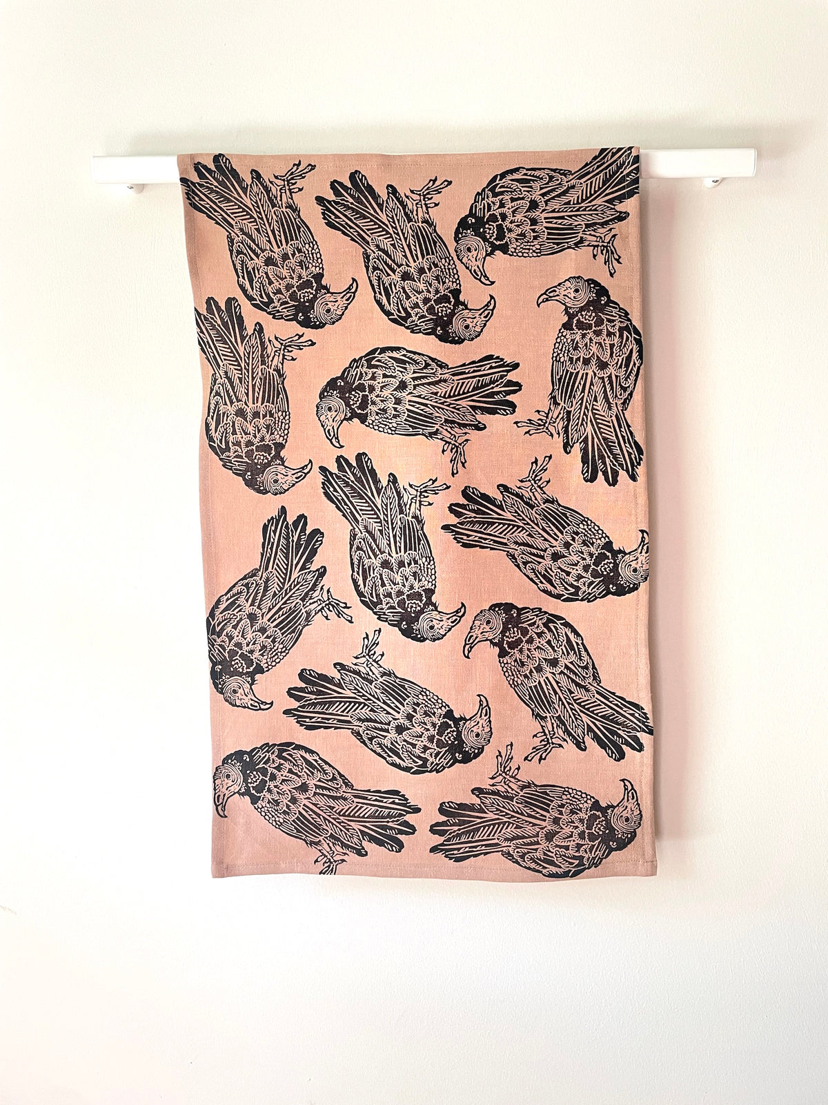 Linen Tea Towel: Turkey Vulture on Coffee