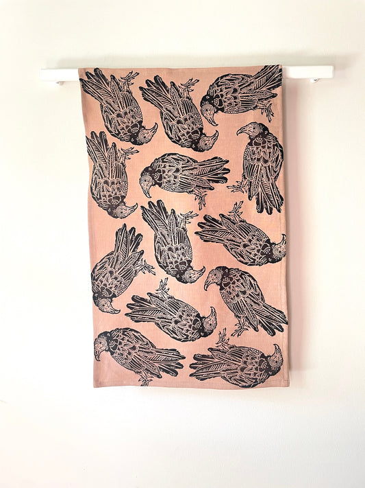 Linen Tea Towel: Turkey Vulture on Coffee