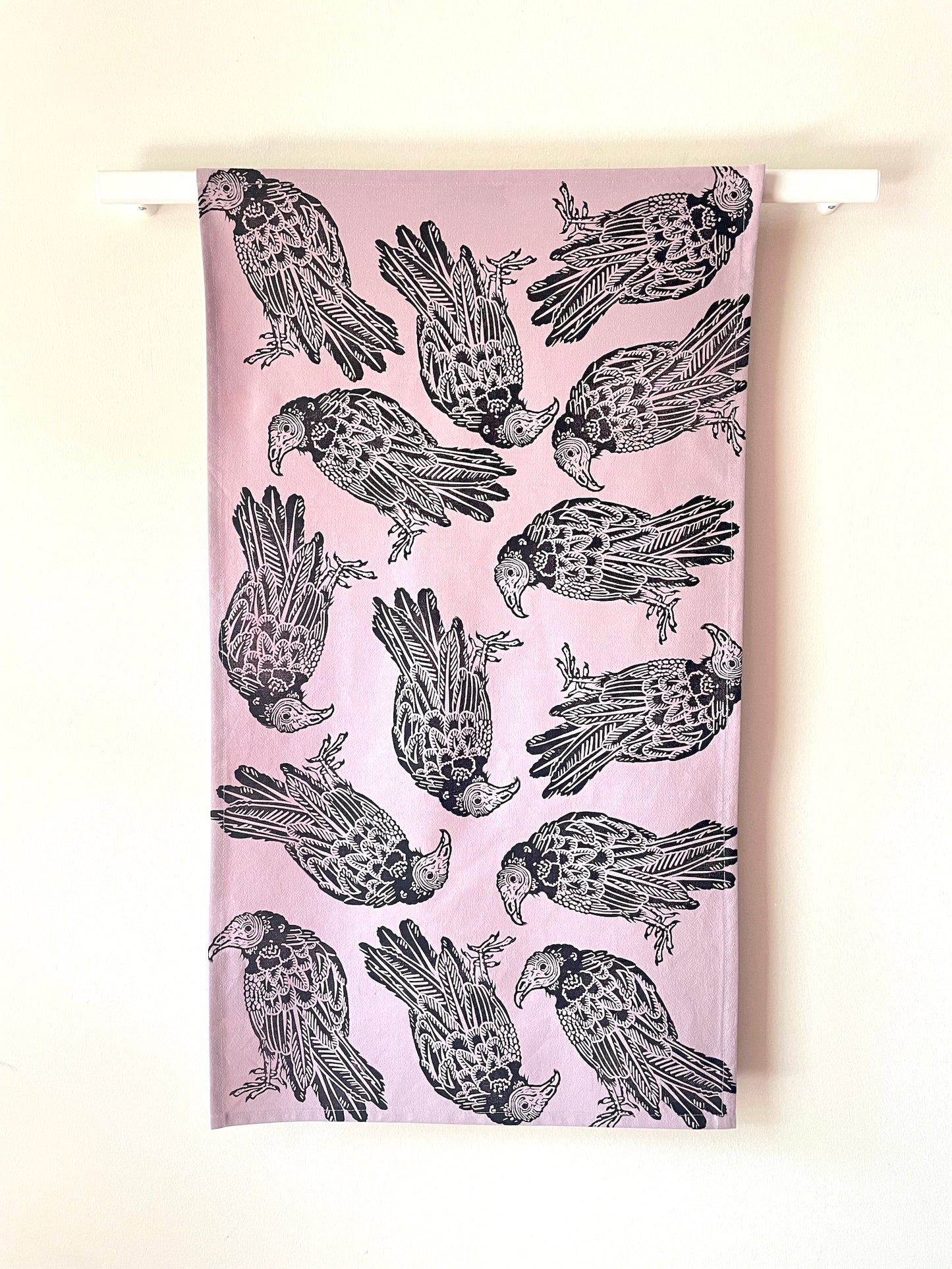 Cotton Tea Towel: Turkey Vulture on Lavender