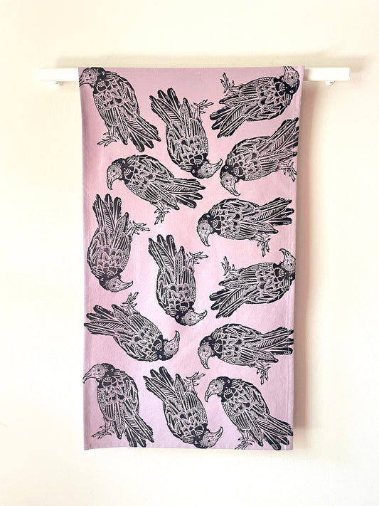 Cotton Tea Towel: Turkey Vulture on Lavender