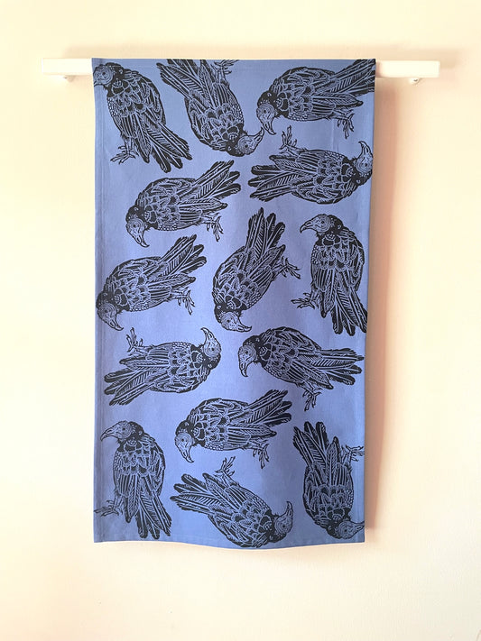 Cotton Tea Towel: Turkey Vulture on Indigo