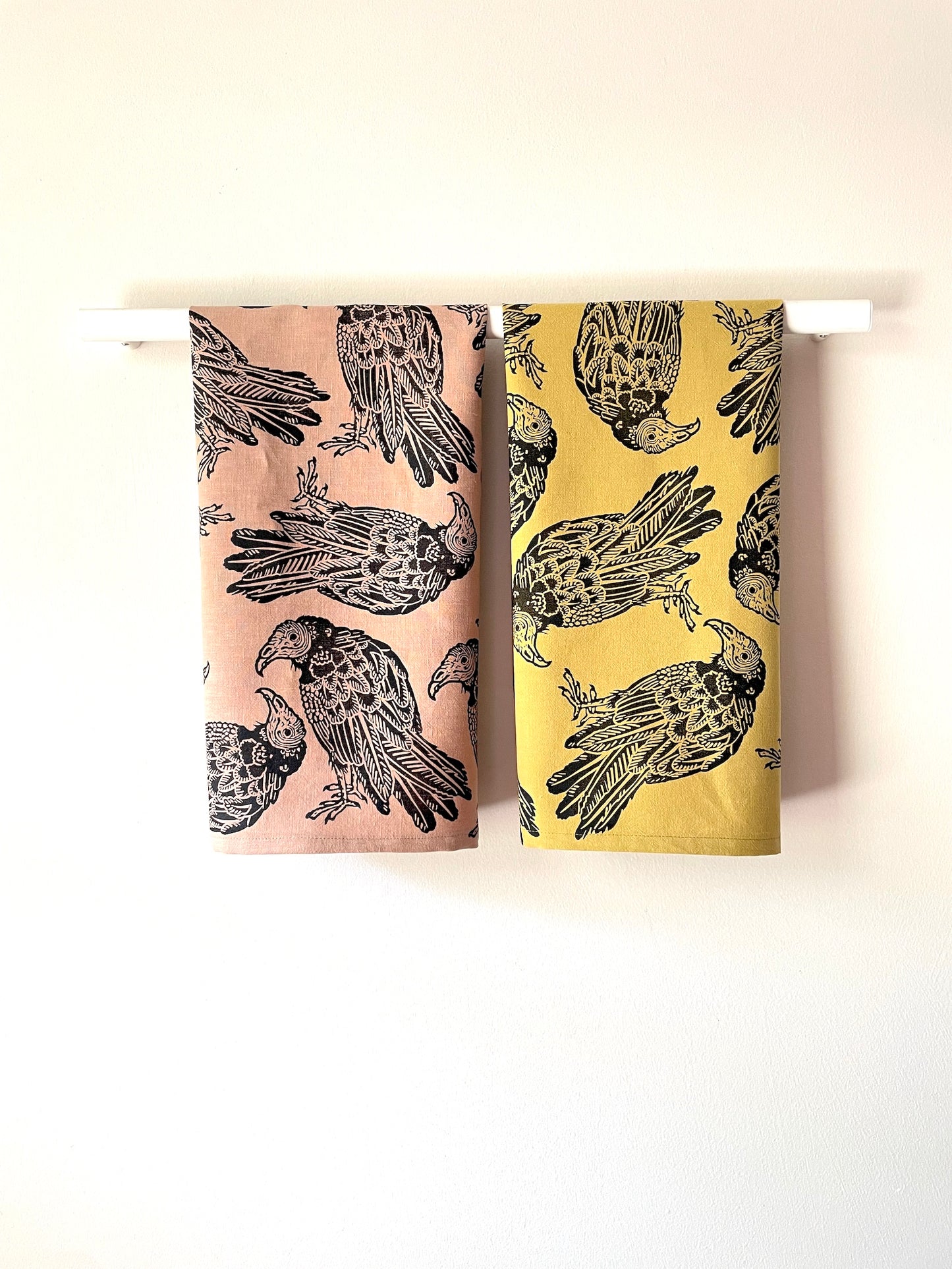 Cotton Tea Towel: Turkey Vulture on Chartreuse