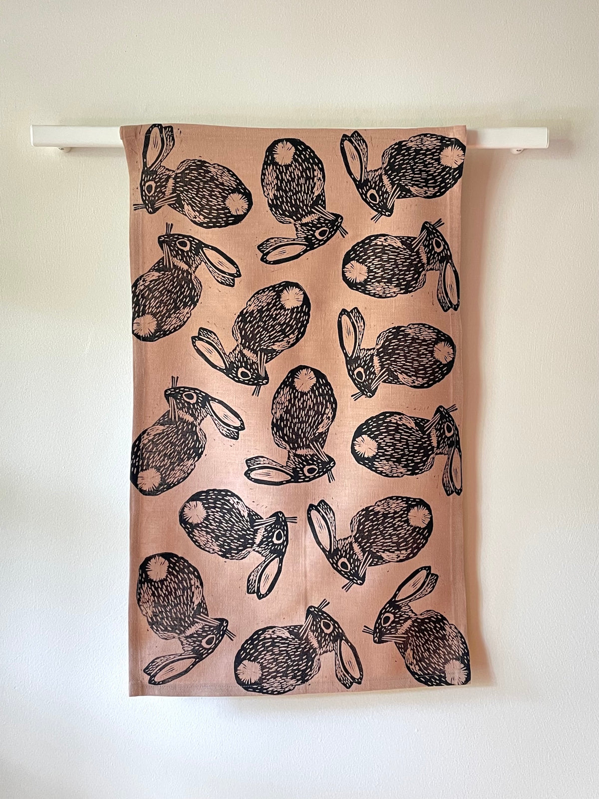 Linen Tea Towel: Cottontail on Coffee