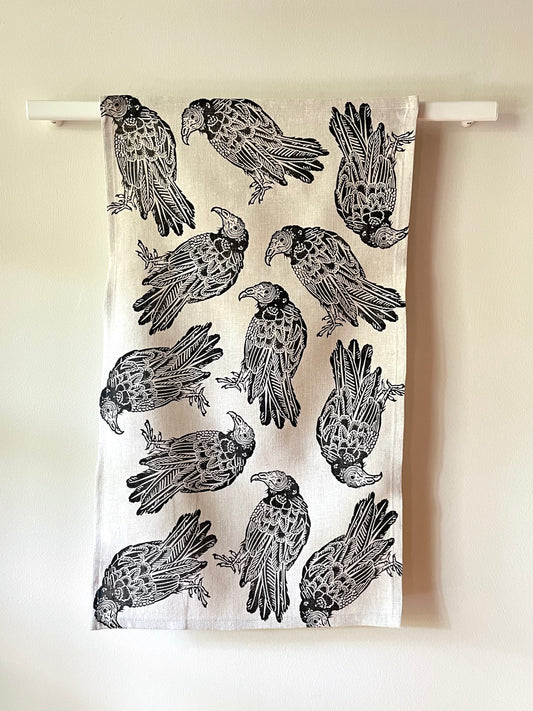 Linen Tea Towel: Turkey Vulture on Natural