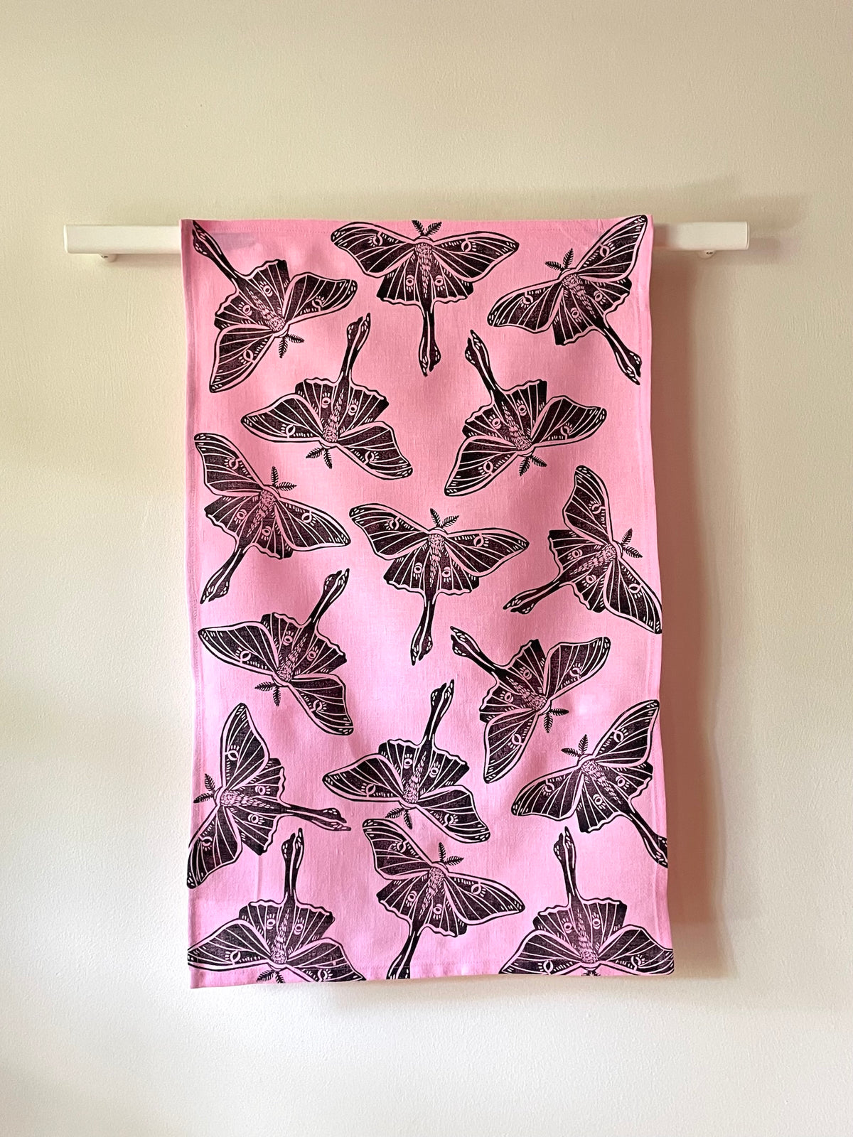 Linen Tea Towel: Luna Moth on Bubblegum