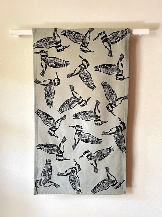 Cotton Tea Towel: King Fisher on Sage