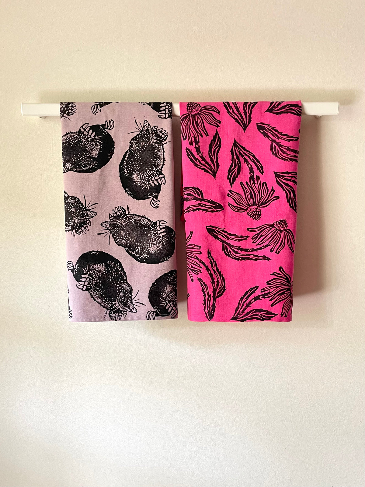 Cotton Tea Towel: Mole on Lavender